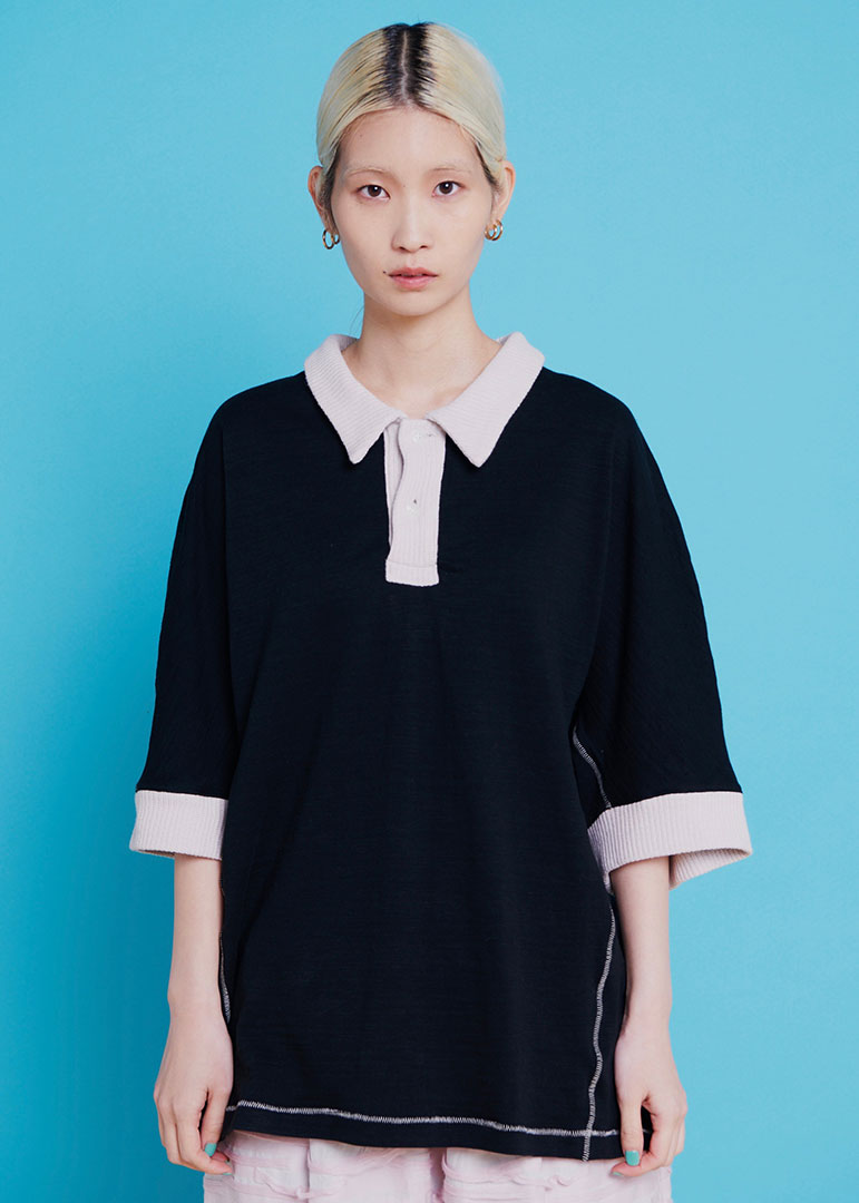 Rib collar shirt Black